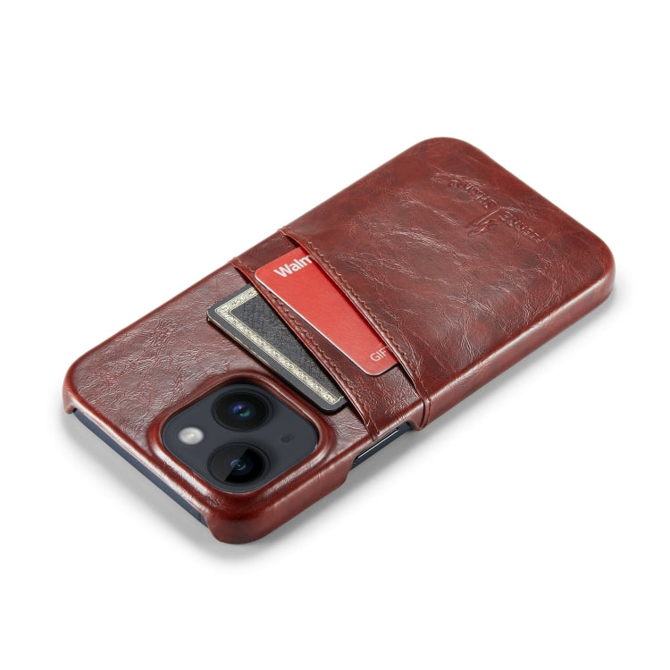 For iPhone 14 Fierre Shann Retro Oil Wax Texture PU Leather Case with Card Slots (Brown) - HoMEdemic™ 