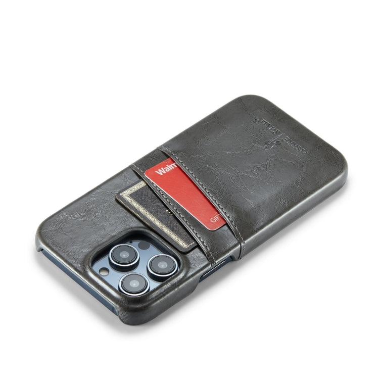 For iPhone 14 Pro Fierre Shann Retro Oil Wax Texture PU Leather Case with Card Slots(Grey) - HoMEdemic™ 