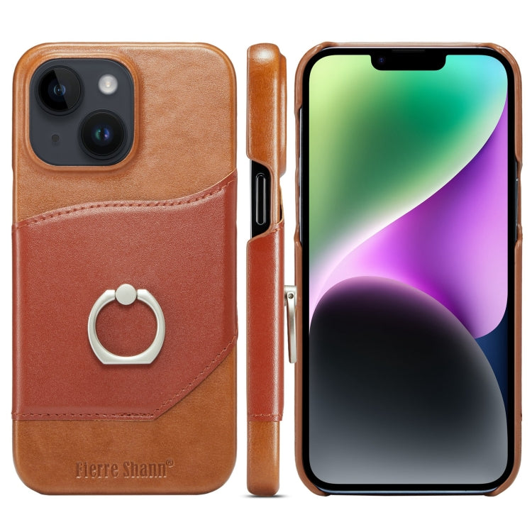 For iPhone 14 Fierre Shann Oil Wax Texture Genuine Leather Back Case (Brown) - HoMEdemic™ 