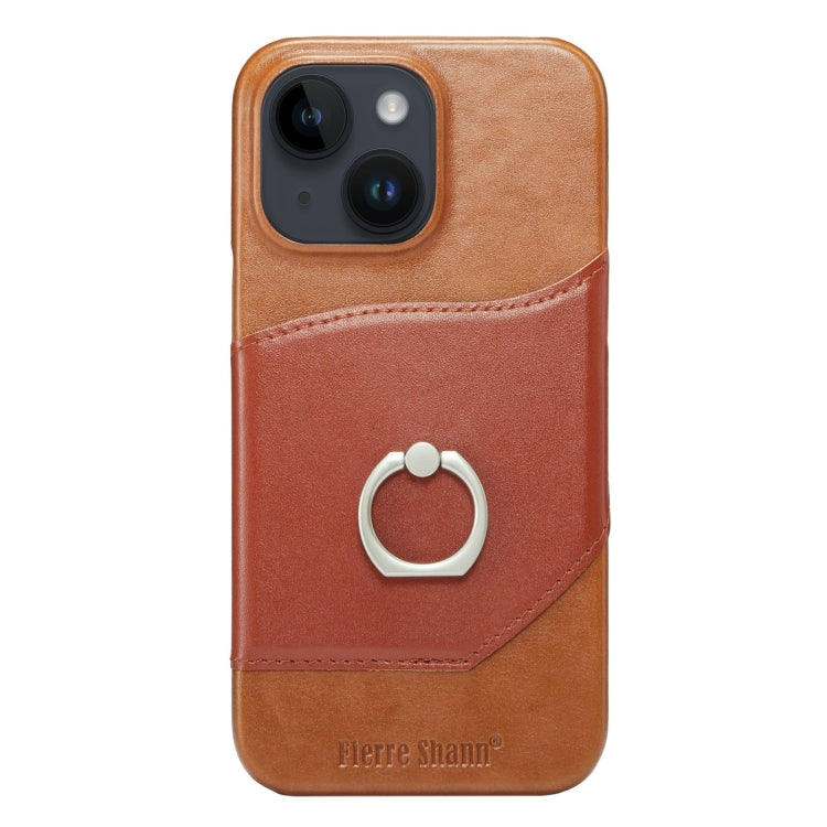For iPhone 14 Fierre Shann Oil Wax Texture Genuine Leather Back Case (Brown) - HoMEdemic™ 
