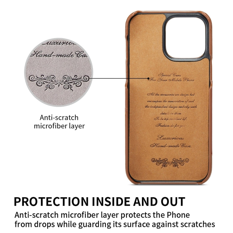 For iPhone 14 Fierre Shann Oil Wax Texture Genuine Leather Back Case (Brown) - HoMEdemic™ 