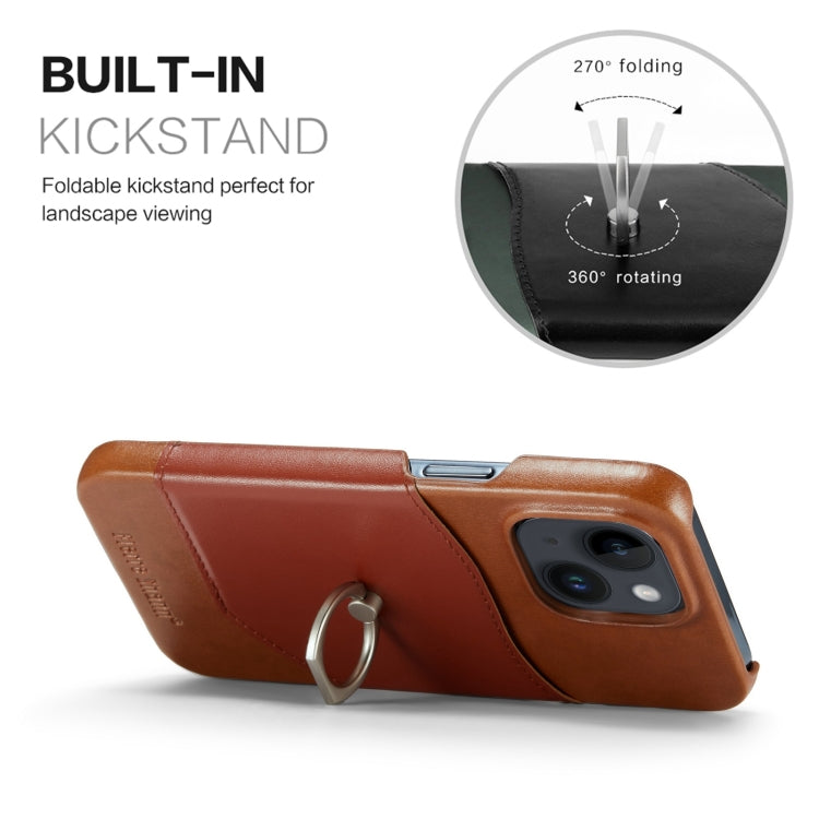 For iPhone 14 Fierre Shann Oil Wax Texture Genuine Leather Back Case (Brown) - HoMEdemic™ 