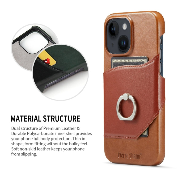 For iPhone 14 Fierre Shann Oil Wax Texture Genuine Leather Back Case (Brown) - HoMEdemic™ 