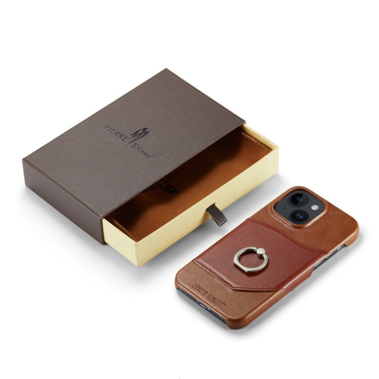 For iPhone 14 Fierre Shann Oil Wax Texture Genuine Leather Back Case (Brown) - HoMEdemic™ 
