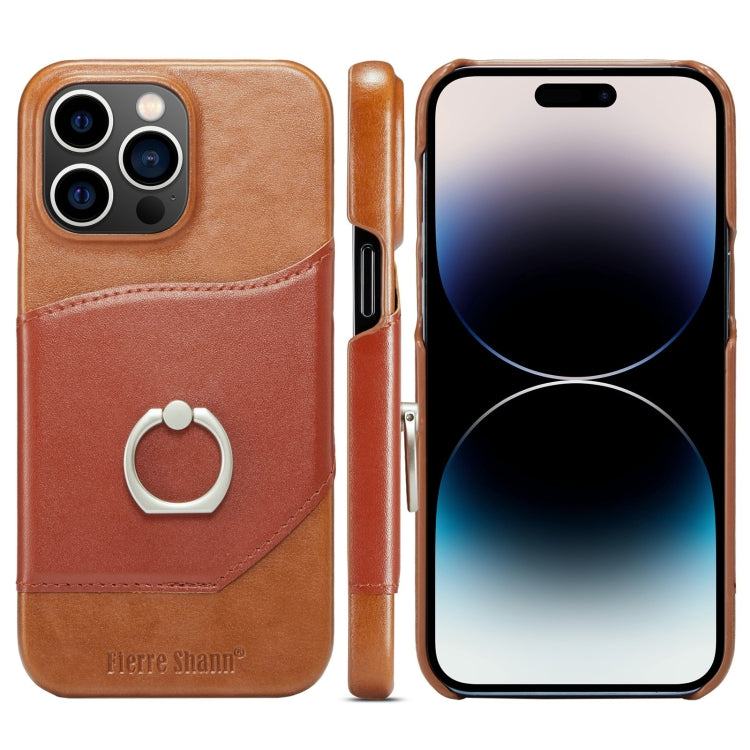 For iPhone 14 Pro Fierre Shann Oil Wax Texture Genuine Leather Back Case(Brown) - HoMEdemic™ 