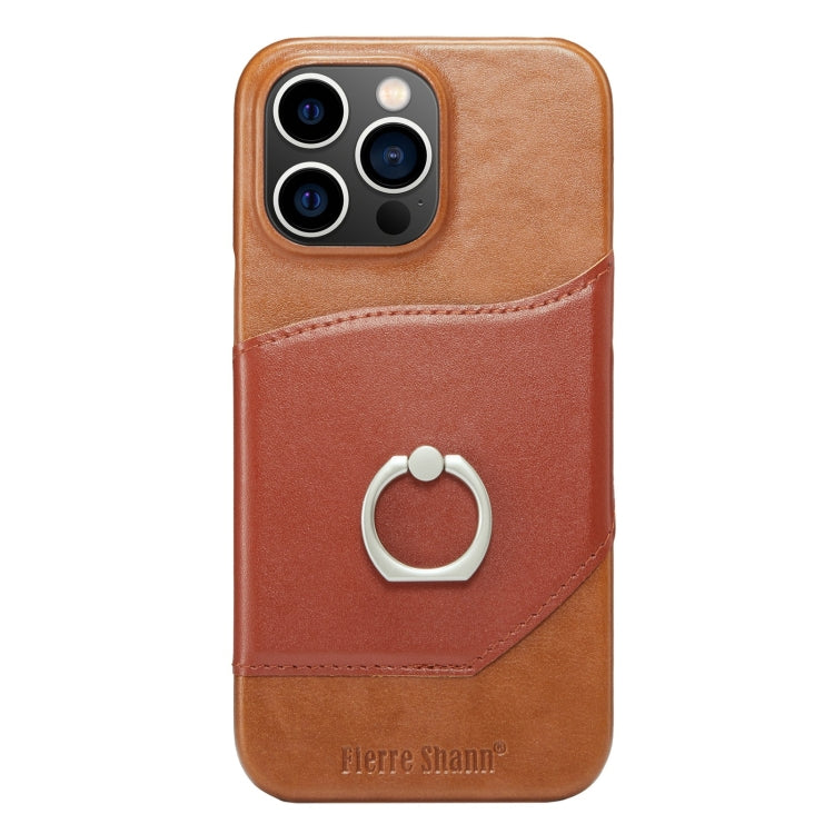 For iPhone 14 Pro Fierre Shann Oil Wax Texture Genuine Leather Back Case(Brown) - HoMEdemic™ 