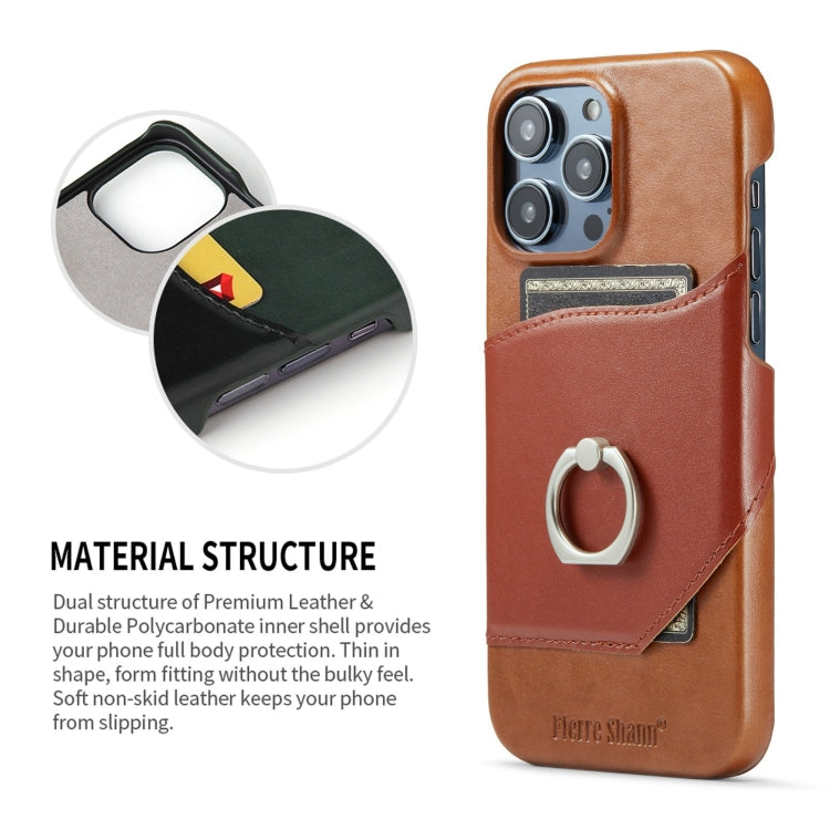 For iPhone 14 Pro Fierre Shann Oil Wax Texture Genuine Leather Back Case(Brown) - HoMEdemic™ 