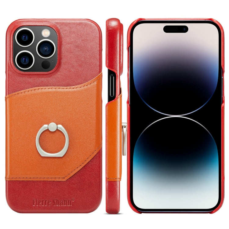 For iPhone 14 Pro Fierre Shann Oil Wax Texture Genuine Leather Back Case(Red) - HoMEdemic™ 