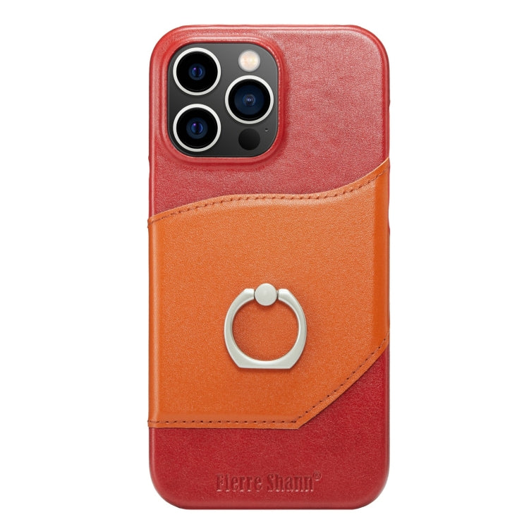 For iPhone 14 Pro Fierre Shann Oil Wax Texture Genuine Leather Back Case(Red) - HoMEdemic™ 