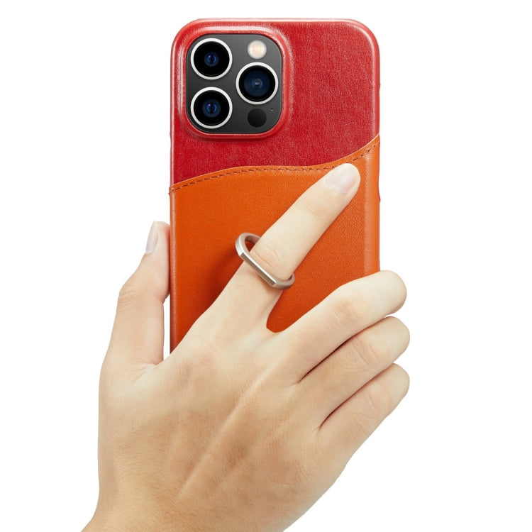 For iPhone 14 Pro Fierre Shann Oil Wax Texture Genuine Leather Back Case(Red) - HoMEdemic™ 