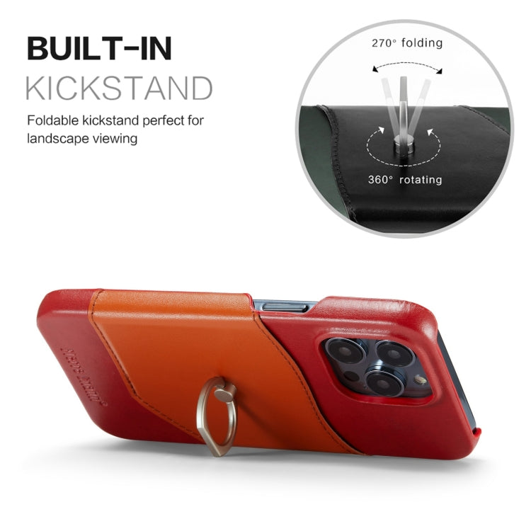 For iPhone 14 Pro Fierre Shann Oil Wax Texture Genuine Leather Back Case(Red) - HoMEdemic™ 