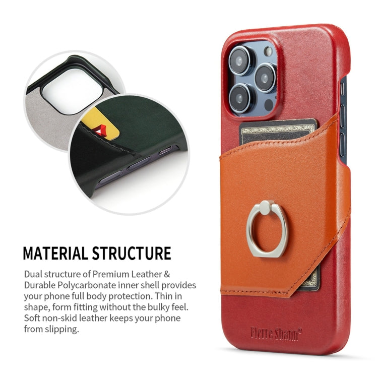 For iPhone 14 Pro Fierre Shann Oil Wax Texture Genuine Leather Back Case(Red) - HoMEdemic™ 
