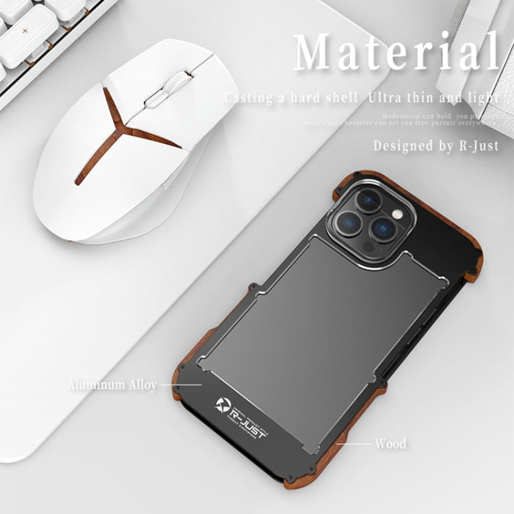 For iPhone 14 Pro R-JUST Ironwood Generation Metal + Wood Phone Case - HoMEdemic™ 