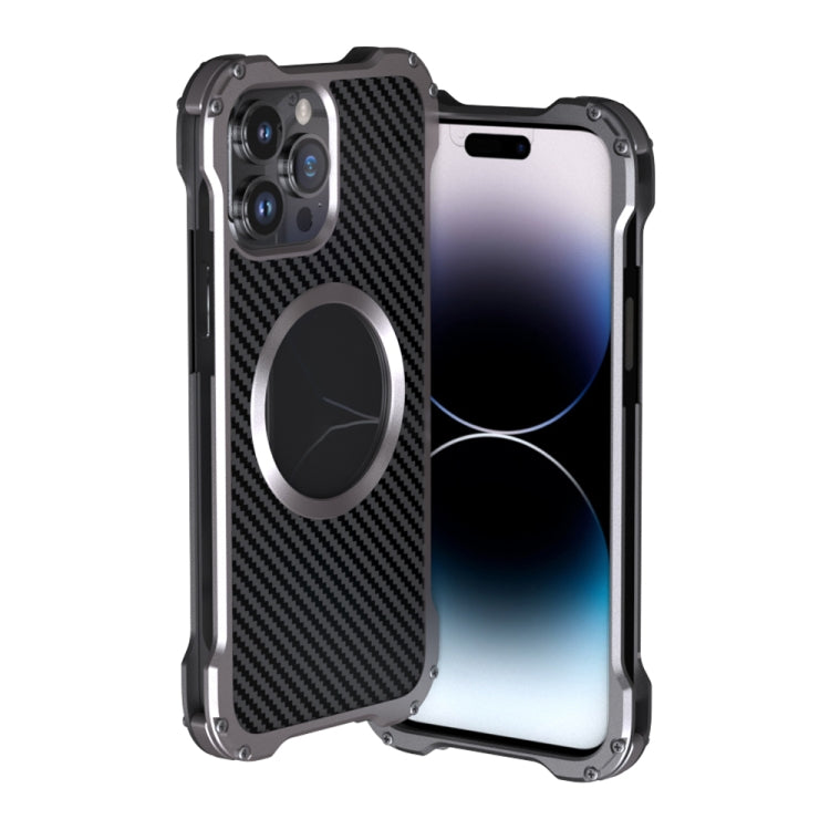 For iPhone 14 Pro R-JUST RJ51 Hollow Shockproof Metal Phone Case(Dark Grey) - HoMEdemic™ 