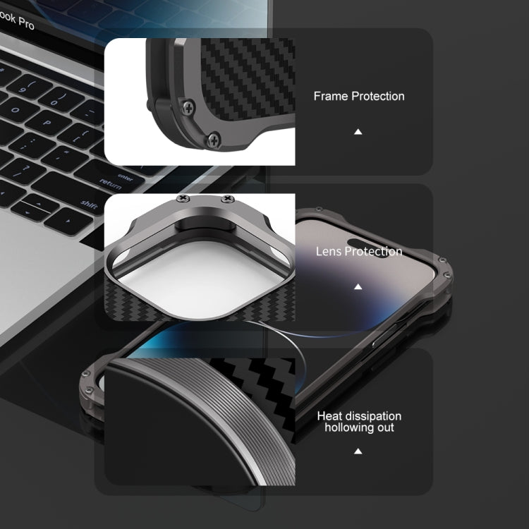 For iPhone 14 Pro R-JUST RJ51 Hollow Shockproof Metal Phone Case(Dark Grey) - HoMEdemic™ 