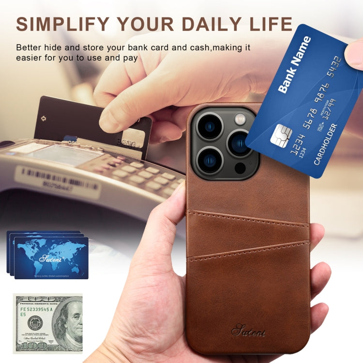 For iPhone 14 Pro Suteni Calf Texture Card Slots Phone Case(Brown) - HoMEdemic™ 