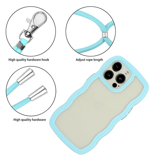 For iPhone 15 Pro Max Lanyard Candy Color Wave TPU Clear PC Phone Case(Blue) - HoMEdemic™ 