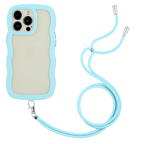 For iPhone 15 Pro Max Lanyard Candy Color Wave TPU Clear PC Phone Case(Blue) - HoMEdemic™ 