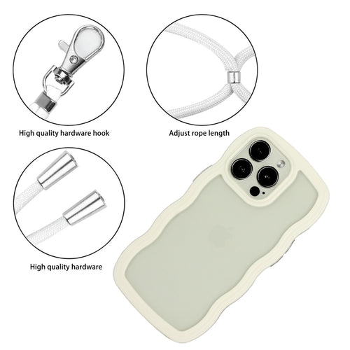 For iPhone 15 Pro Max Lanyard Candy Color Wave TPU Clear PC Phone Case(White) - HoMEdemic™ 