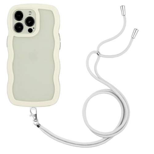 For iPhone 15 Pro Max Lanyard Candy Color Wave TPU Clear PC Phone Case(White) - HoMEdemic™ 