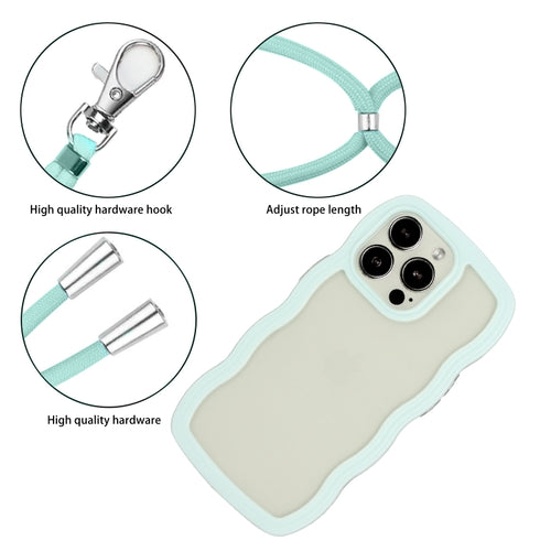 For iPhone 15 Pro Max Lanyard Candy Color Wave TPU Clear PC Phone Case(Green) - HoMEdemic™ 