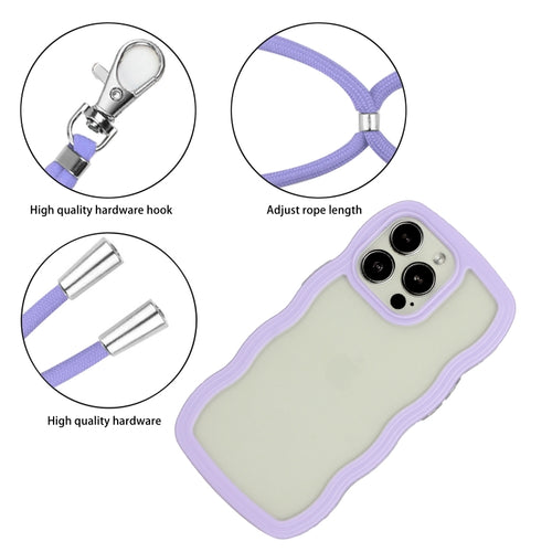 For iPhone 15 Pro Max Lanyard Candy Color Wave TPU Clear PC Phone Case(Purple) - HoMEdemic™ 