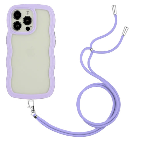 For iPhone 15 Pro Max Lanyard Candy Color Wave TPU Clear PC Phone Case(Purple) - HoMEdemic™ 