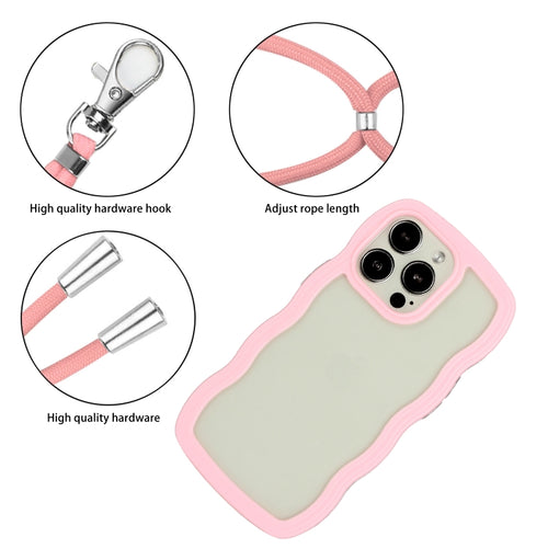 For iPhone 15 Pro Max Lanyard Candy Color Wave TPU Clear PC Phone Case(Pink) - HoMEdemic™ 