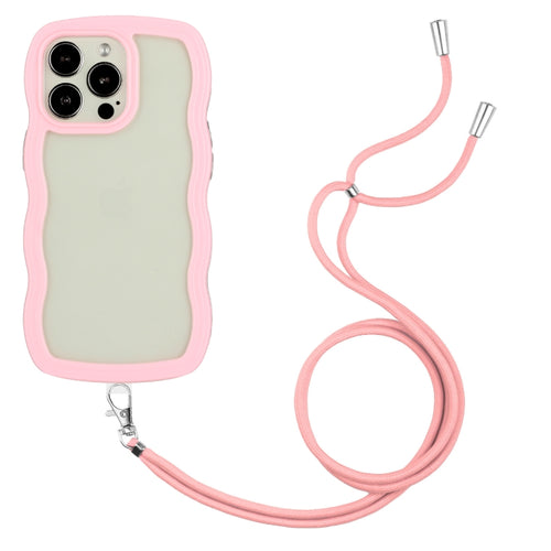 For iPhone 15 Pro Max Lanyard Candy Color Wave TPU Clear PC Phone Case(Pink) - HoMEdemic™ 