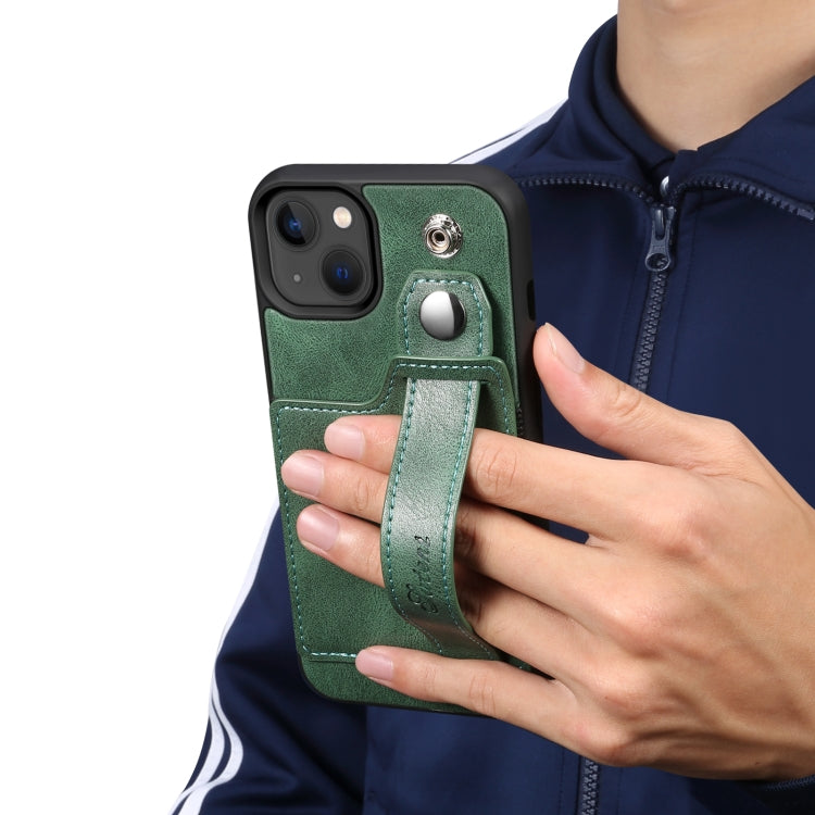 For iPhone 14 Suteni 215 Wrist Strap PU Phone Case(Green) - HoMEdemic™ 