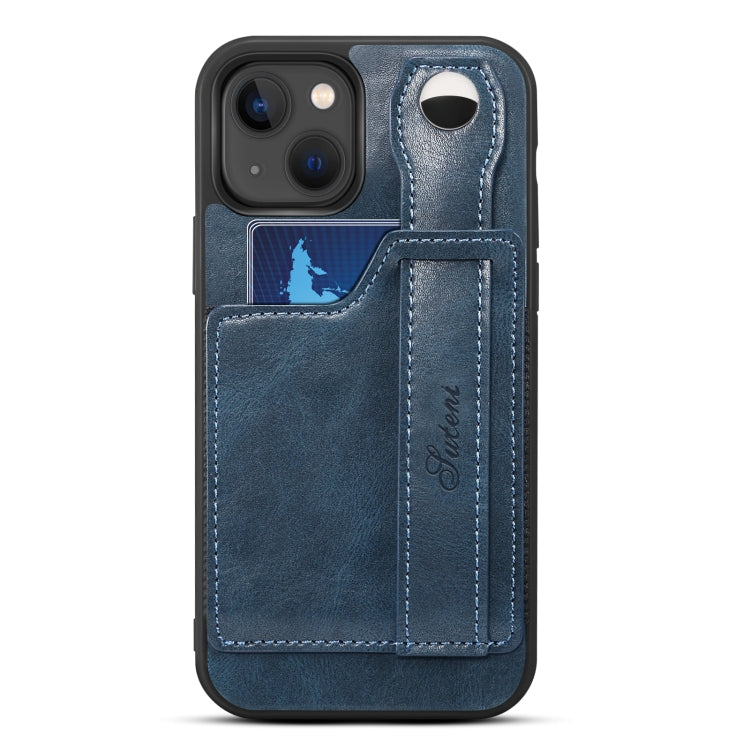 For iPhone 14 Suteni 215 Wrist Strap PU Phone Case(Blue) - HoMEdemic™ 
