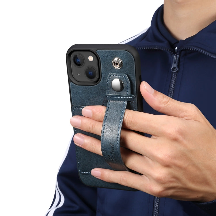 For iPhone 14 Suteni 215 Wrist Strap PU Phone Case(Blue) - HoMEdemic™ 
