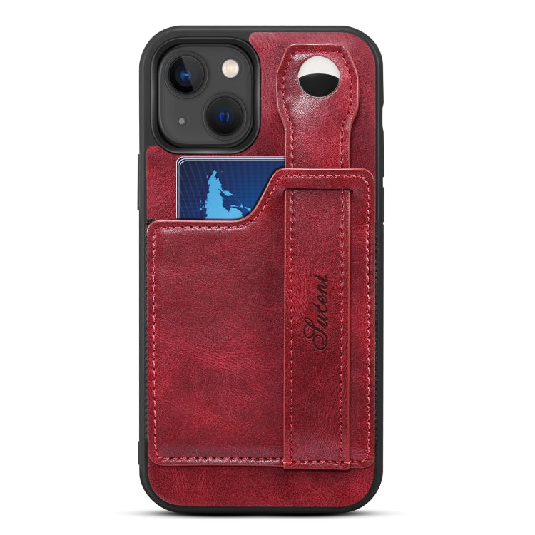 For iPhone 14 Suteni 215 Wrist Strap PU Phone Case(Red) - HoMEdemic™ 