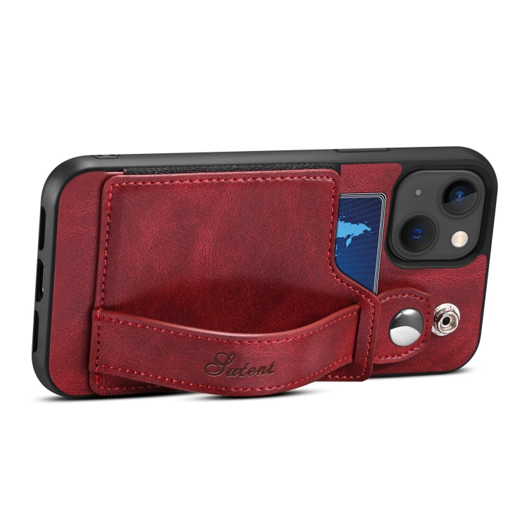 For iPhone 14 Suteni 215 Wrist Strap PU Phone Case(Red) - HoMEdemic™ 