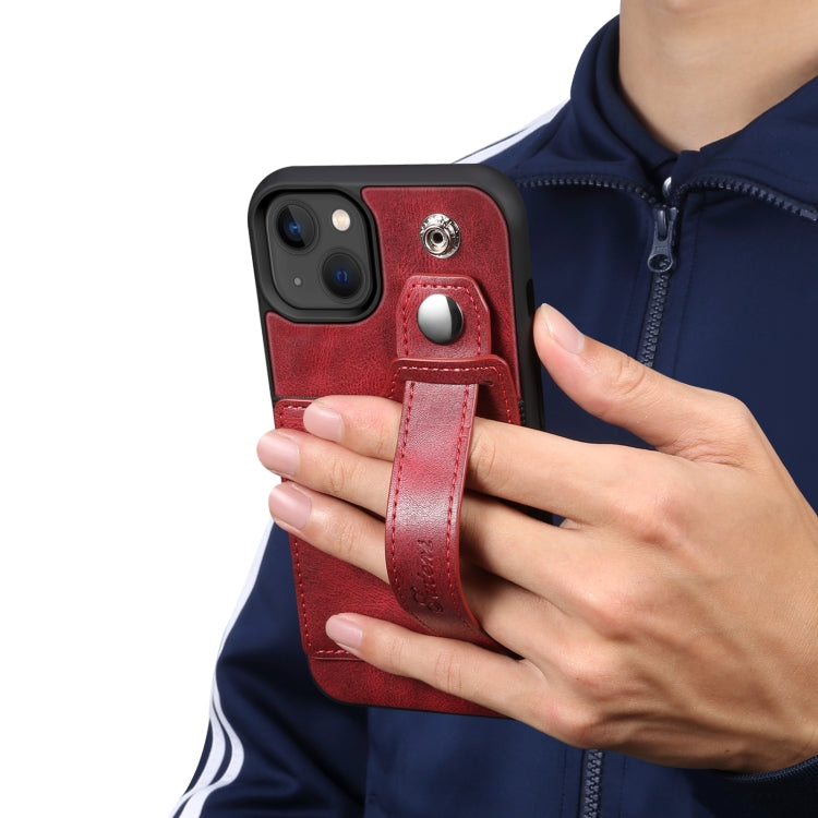 For iPhone 14 Suteni 215 Wrist Strap PU Phone Case(Red) - HoMEdemic™ 