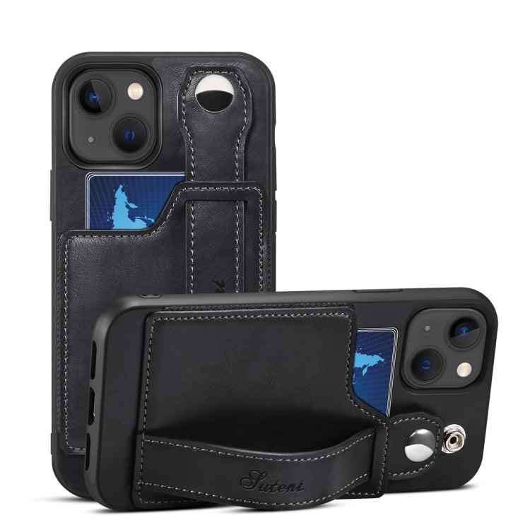 For iPhone 14 Suteni 215 Wrist Strap PU Phone Case(Black) - HoMEdemic™ 
