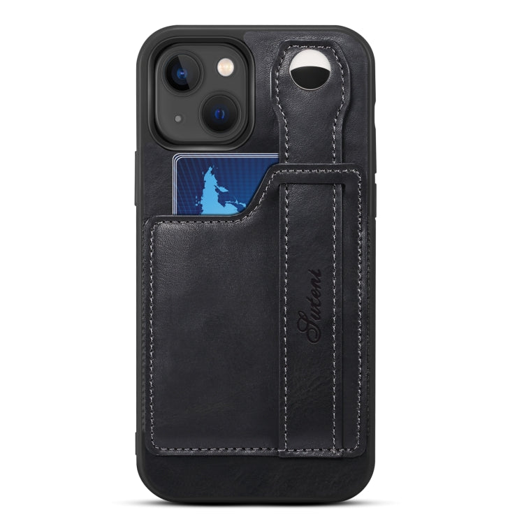 For iPhone 14 Suteni 215 Wrist Strap PU Phone Case(Black) - HoMEdemic™ 