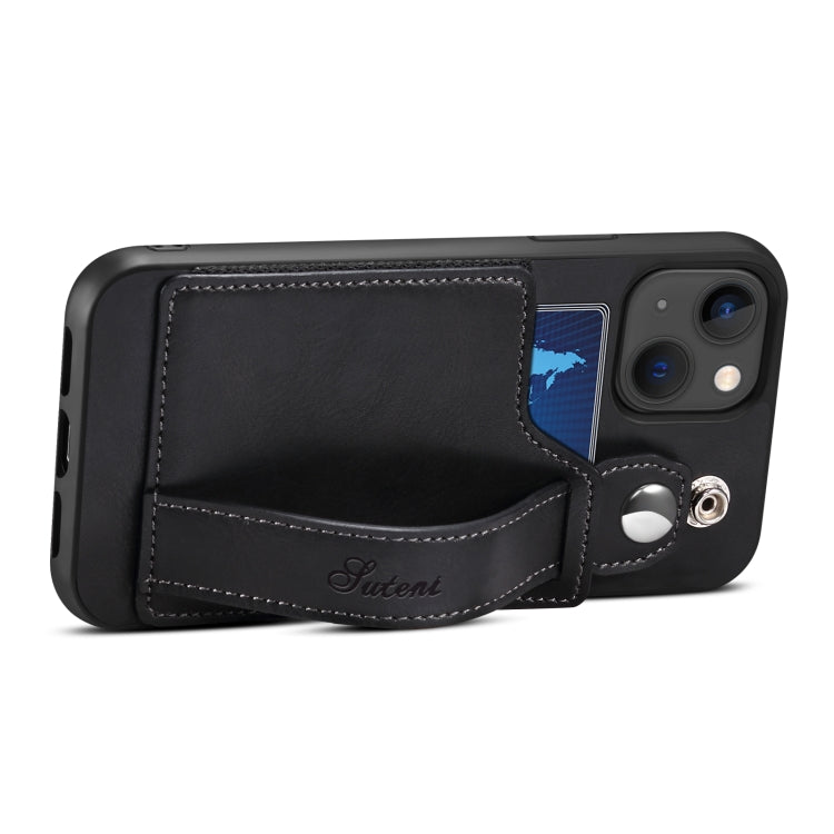 For iPhone 14 Suteni 215 Wrist Strap PU Phone Case(Black) - HoMEdemic™ 