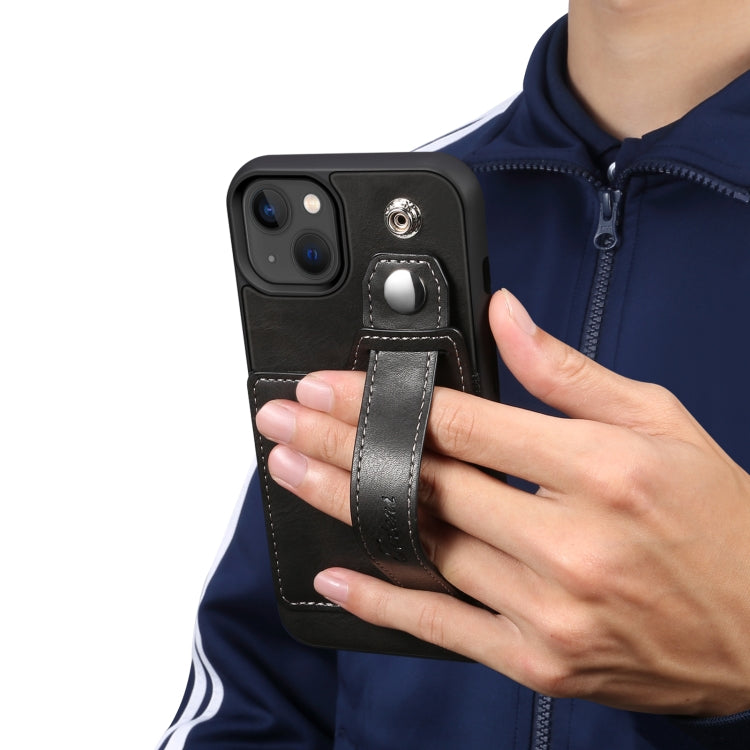 For iPhone 14 Suteni 215 Wrist Strap PU Phone Case(Black) - HoMEdemic™ 