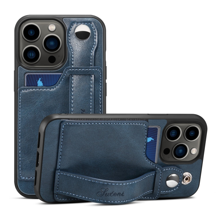 For iPhone 14 Pro Suteni 215 Wrist Strap PU Phone Case(Blue) - HoMEdemic™ 