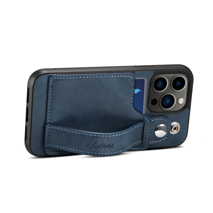 For iPhone 14 Pro Suteni 215 Wrist Strap PU Phone Case(Blue) - HoMEdemic™ 