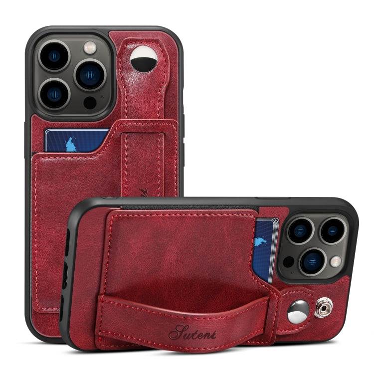 For iPhone 14 Pro Suteni 215 Wrist Strap PU Phone Case(Red) - HoMEdemic™ 