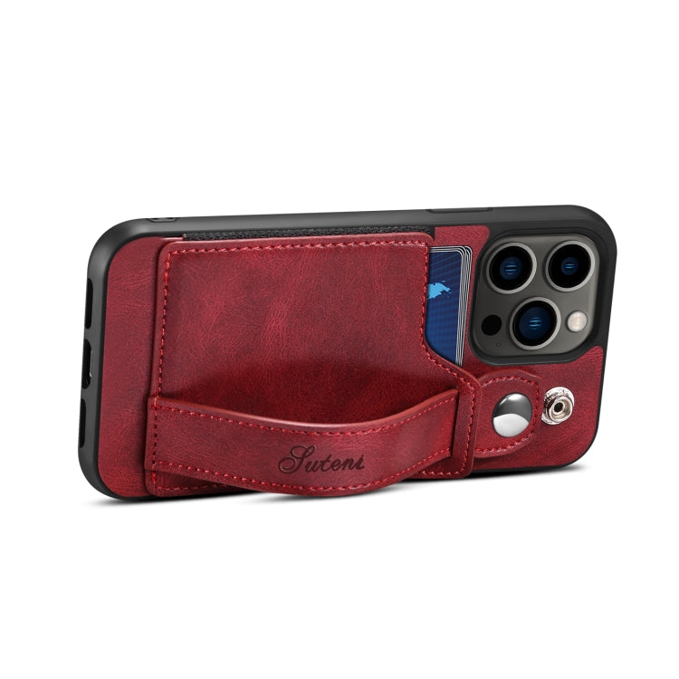 For iPhone 14 Pro Suteni 215 Wrist Strap PU Phone Case(Red) - HoMEdemic™ 