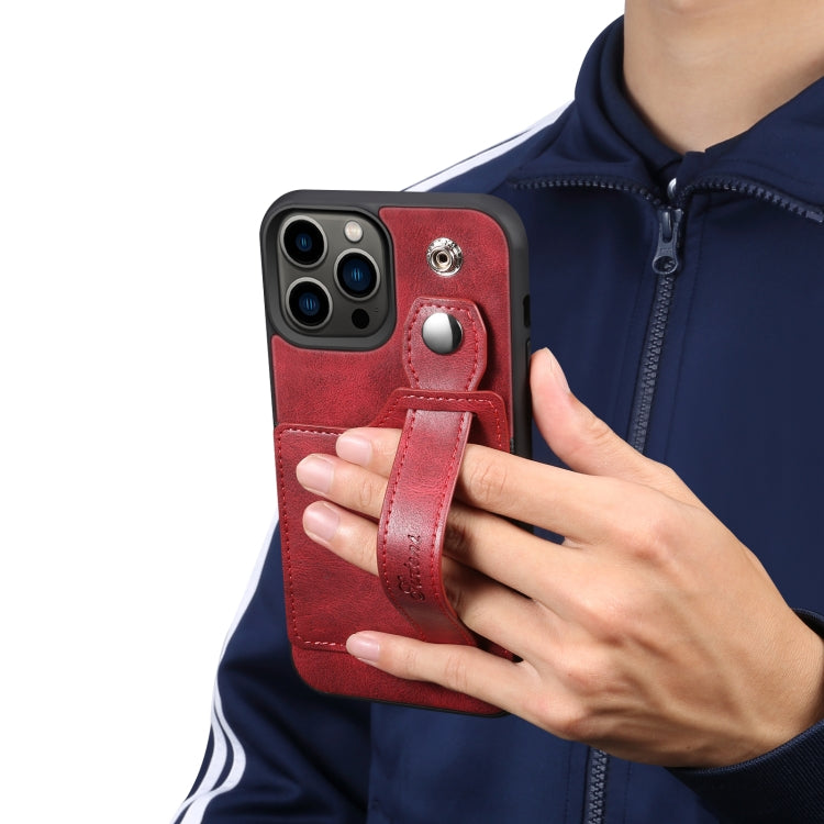 For iPhone 14 Pro Suteni 215 Wrist Strap PU Phone Case(Red) - HoMEdemic™ 