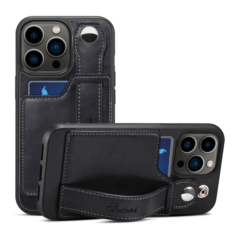 For iPhone 14 Pro Suteni 215 Wrist Strap PU Phone Case(Black) - HoMEdemic™ 