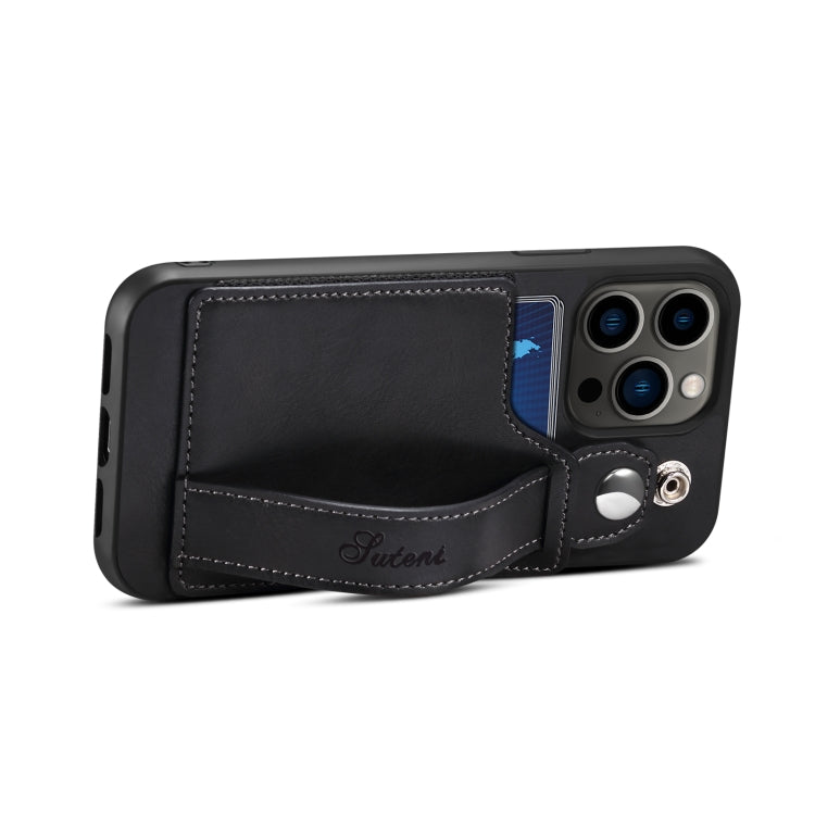 For iPhone 14 Pro Suteni 215 Wrist Strap PU Phone Case(Black) - HoMEdemic™ 