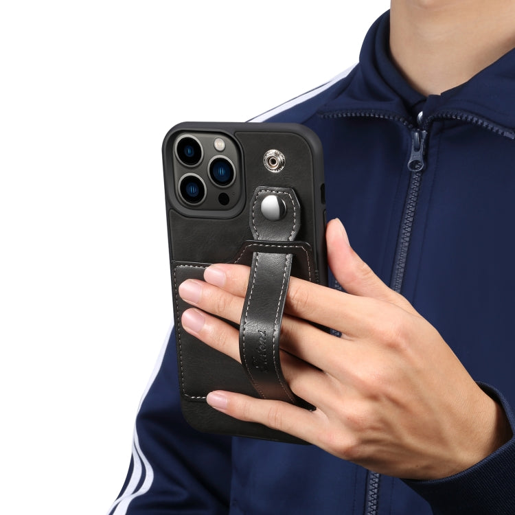 For iPhone 14 Pro Suteni 215 Wrist Strap PU Phone Case(Black) - HoMEdemic™ 