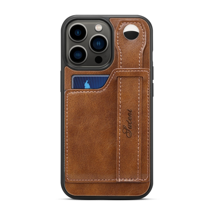 For iPhone 14 Pro Suteni 215 Wrist Strap PU Phone Case(Brown) - HoMEdemic™ 