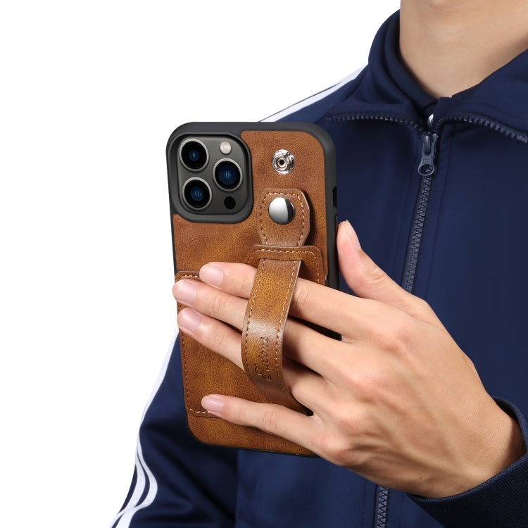 For iPhone 14 Pro Suteni 215 Wrist Strap PU Phone Case(Brown) - HoMEdemic™ 