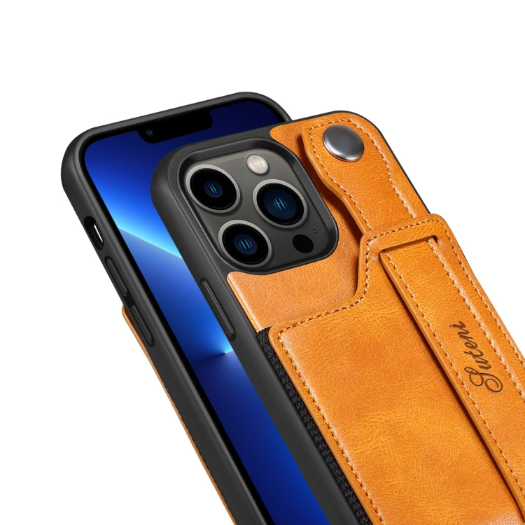 For iPhone 14 Pro Suteni 215 Wrist Strap PU Phone Case(Brown) - HoMEdemic™ 